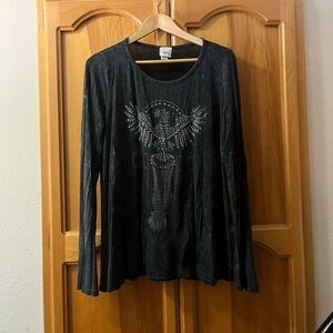 Daytrip Black Long Sleeve Blouse with Embellished Design
